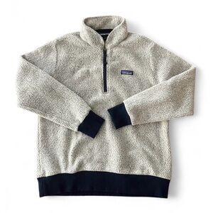 Patagonia Woolyester Half-Zip Fleece Pullover in Oatmeal with Navy Trim